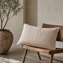 Oat French flax linen euro sham styled on wooden chair