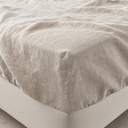 Oat linen fitted sheet deep pocket corner fit on mattress with gathered elastic
